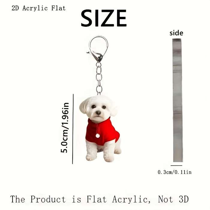 1pc 2D Flat  Acrylic Flat Bichon Frise Keychain Adorable Dog Sweater Design Perfect for Bags Car Key