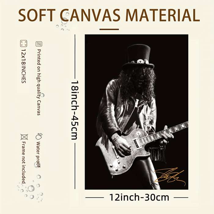 1pc Slash HD Canvas Print Poster Iconic Guitarist with Top Hat Frameless Wall Art for Living Roo