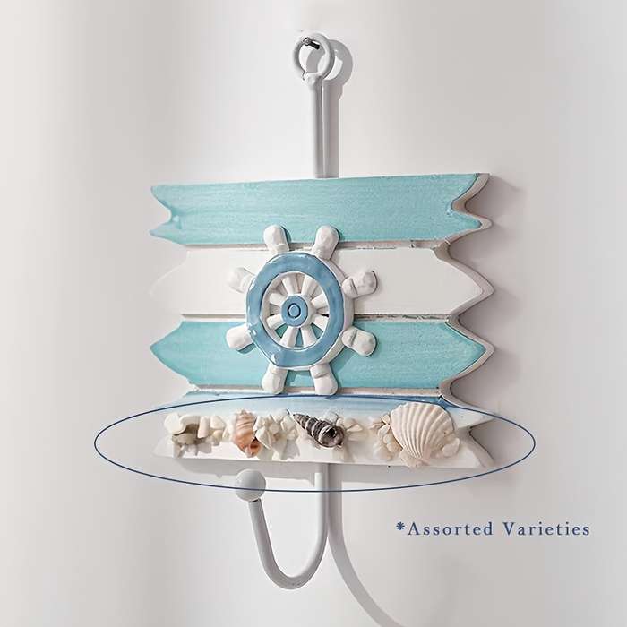 1pc Nautical Wooden Key HookWall Mounted Storage Organizer with Easy InstallMulti-functional H