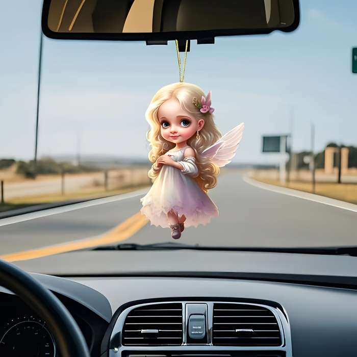 1pc 2D Flat    Acrylic Angel Fairy Pendant Cute Car Interior Decoration with White Wings P