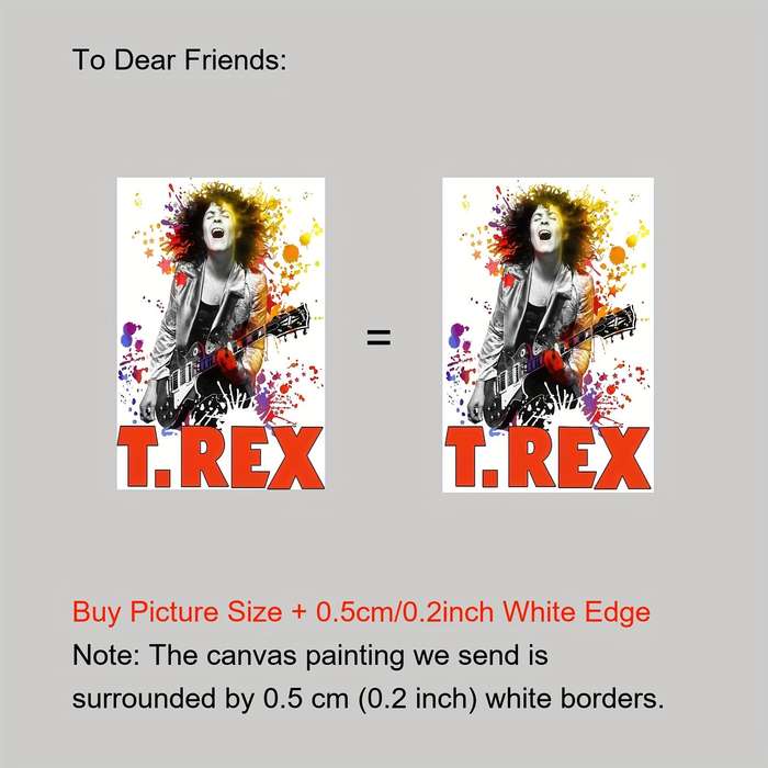 1pc 2D Flat One Piece of Unframed Canvas Artwork Featuring a T-Rex Rock Band Inspired by Marc Bol