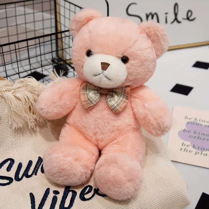 30cm/11.81inch White Pink Cute Teddy Bear Plush Toy with Bowknot Ribbon Pink