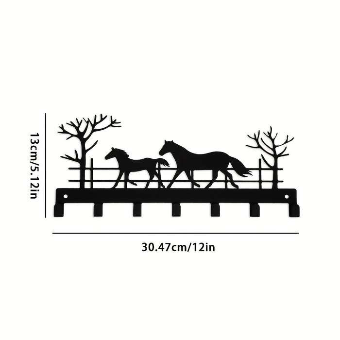 1pc Metal Wall Mount Key Holder Boho Style Black with 7 Hooks Easy Install for Entryw