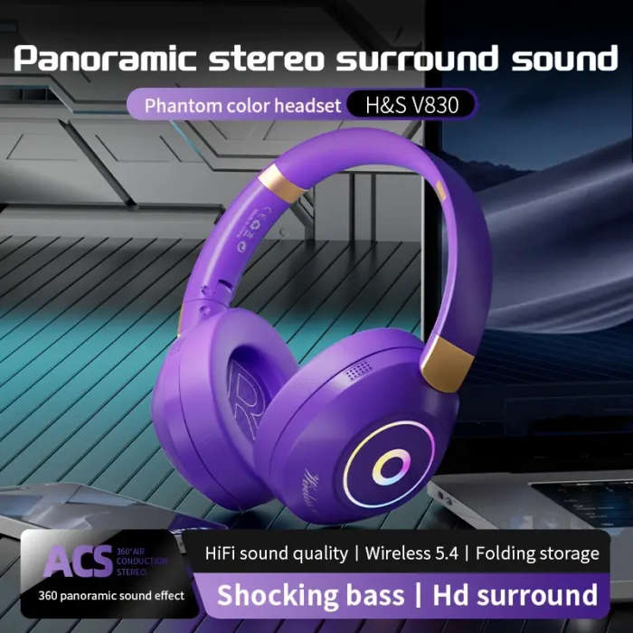 Wireless Headphones Panoramic Stereo Surround Sound Multi-Color Led Light