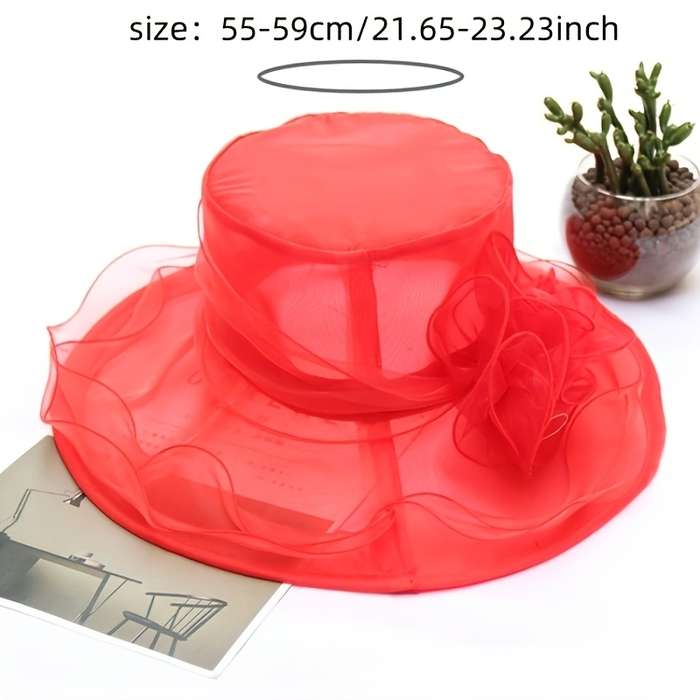 1pc Foldable Flower Organza Sun Hat Elegant Solid Color Mesh Breathable Travel Beach Hats British S