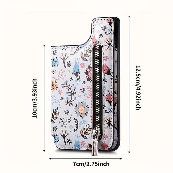 1pc Stylish Floral Mobile Phone Wallet with Zipper Coin Purse And Card Slots Your Basic Phone