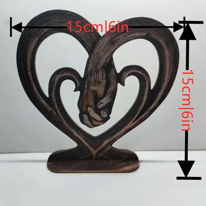 1pc Rustic Wooden Heart-Shaped Hand in Hand Tabletop Ornament Vintage Romantic Log Decor for Bedroom