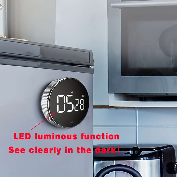 1pc Trendy Round Kitchen Timer Spinning Time Organizer for Cooking Featuring LED Light Funct