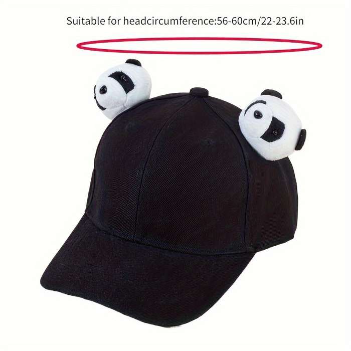 1pc Adjustable Cotton Baseball Cap with Cute Panda Ears Casual Round Top Hat for Men and Women P