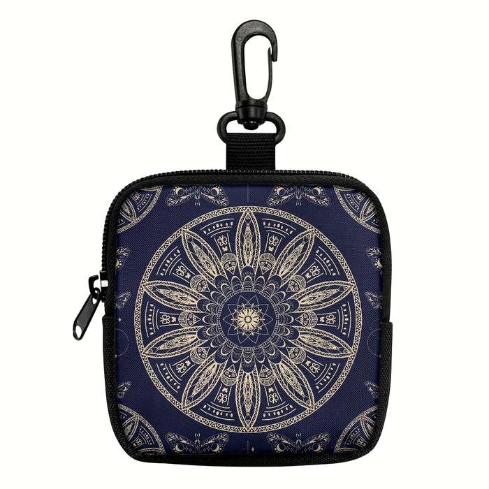 1pc Mandala Flower Coin Purse with Hook Stylish Polyester Earphone Key Organizer Zippered Trav