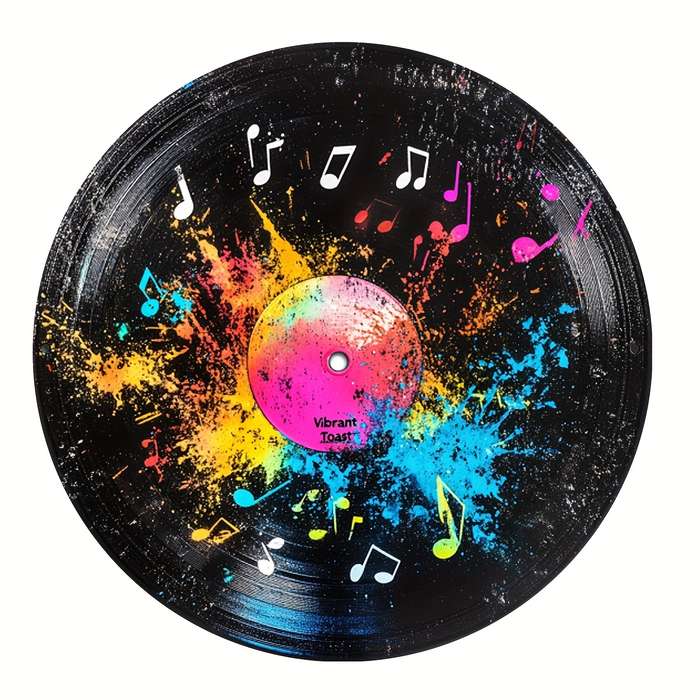 1pc 1 Retro Vinyl Record-Themed Wooden Wall Decor Colorful Splatter Musical Notes Round Plaque