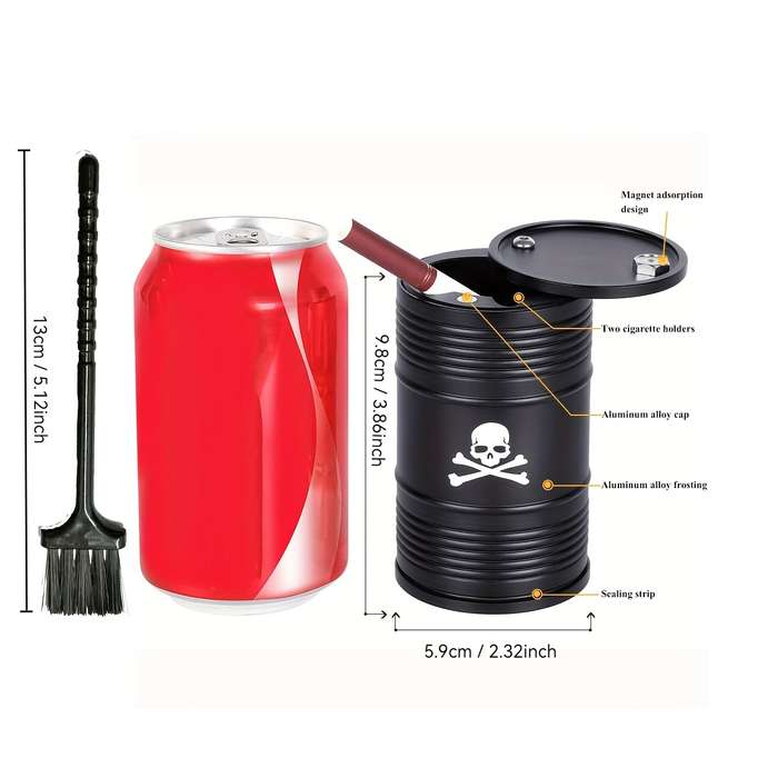 1pc Stylish Aluminum Alloy Car Ashtray with Lid Sleek Black Corrosion-Resistant Design 0.9