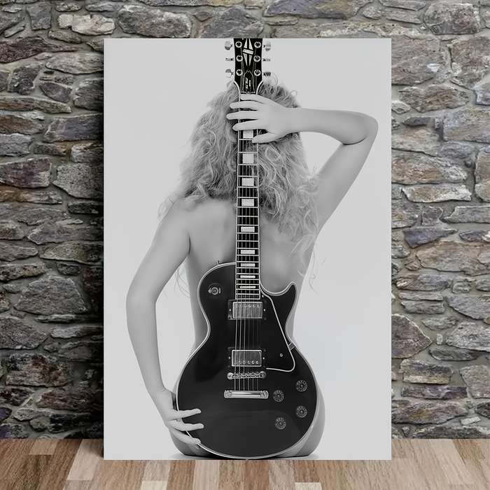 1pc Vintage Gibson Guitar Canvas Art Print Frameless 30.48x45.72 cm Poster Black White Music-I