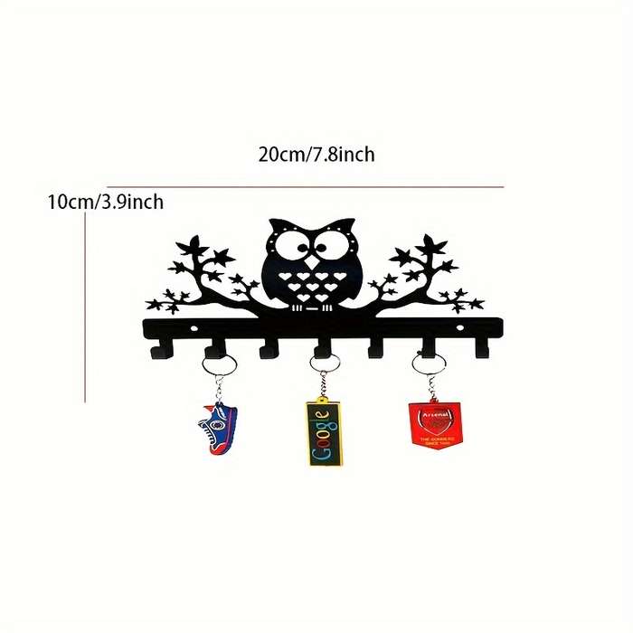 Charming Owl-Shaped Metal Wall Key Hook with 7 HooksEasy Install Powder-Coated Finish for Coats
