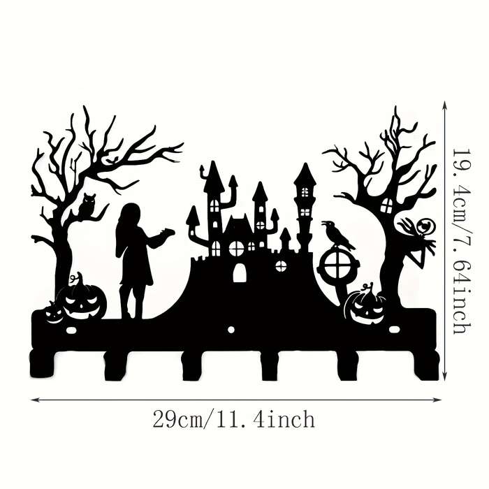 28.96cm Black Metal Wall Hook with Halloween Silhouette DesignEasy-to-Install Key Holder Vintage