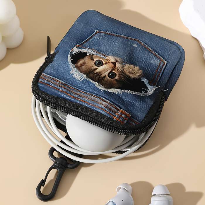 1pc Pack of 1 Pocket Change Wallet with Kitten Pattern Print with Buckle and Zipper Pockets Mult