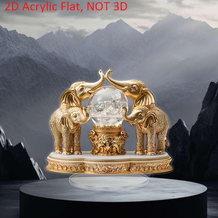 1pc 2D Flat  Bohemian  Acrylic Elephant Figurine with Crystal Ball Handcrafted Desktop Decor fo