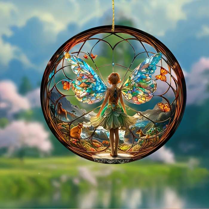 1pc 2D Flat  Bohemian Forest Fairy Stained Glass Suncatcher Vibrant Acrylic Window Decor with Enc
