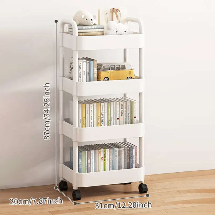 4-Tier Rolling Storage Cart with Wheels - No Assembly Required, Durable Plastic & Metal Frame, Space