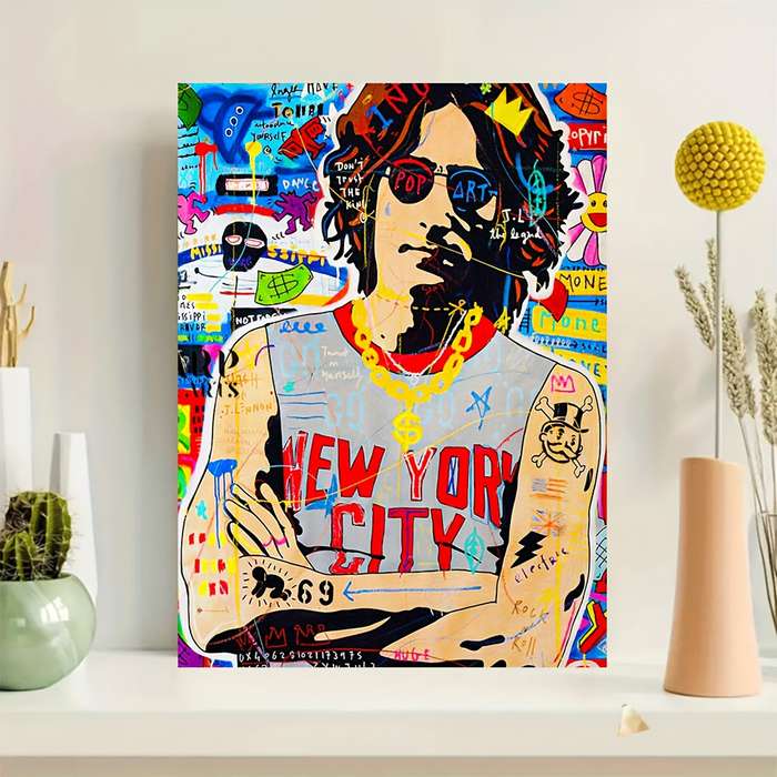 1pc  Framed John Lennon Pop Art Canvas Print Style Graffiti Wall Decor 29.97x39.88 cm Vibran