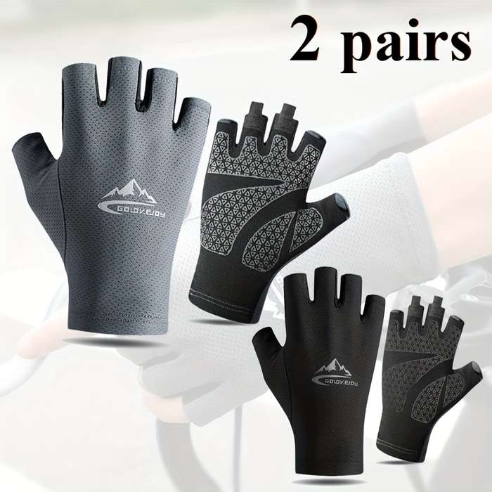 2 Pairs Black Gray Outdoor Sports Gloves