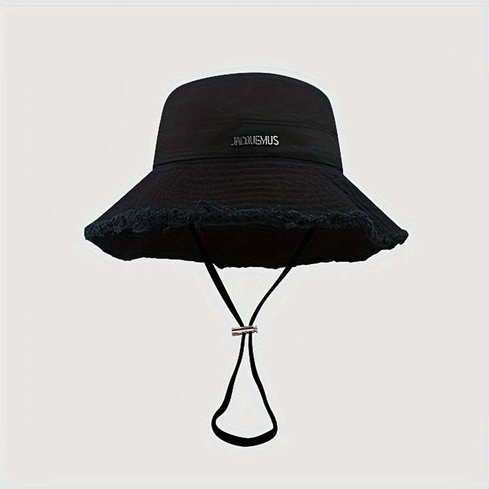 1pc Cotton Denim Bucket Hat with Raw Hem Adjustable 56-58cm Sun Protection for All Seasons Perf