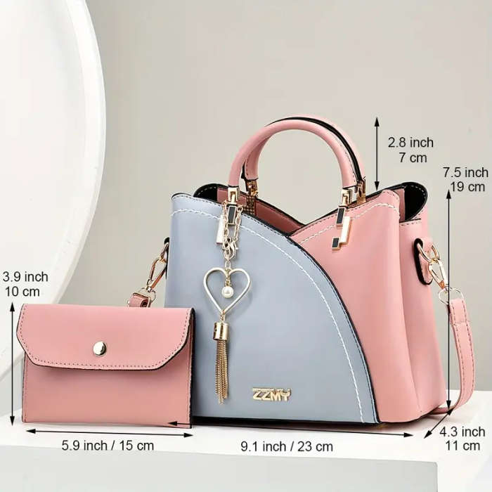 2pcs Stitched Handbag Women's Bag New Fashionable PU Molding Single Shoulder Crossbody Bag Color sen