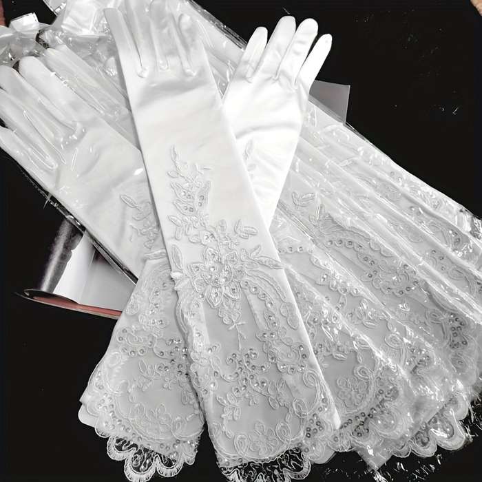1 Pair White Lace Wedding Gloves