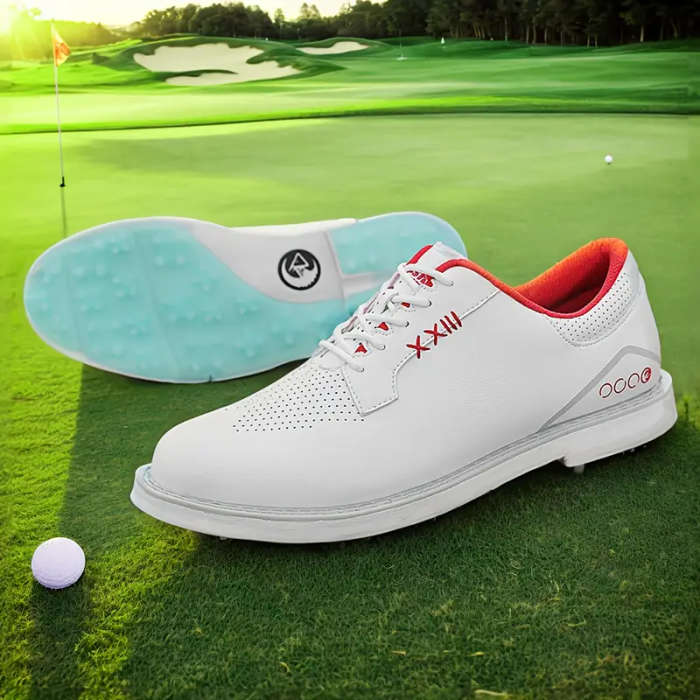 Stylish Leather Golf Shoe White&Red