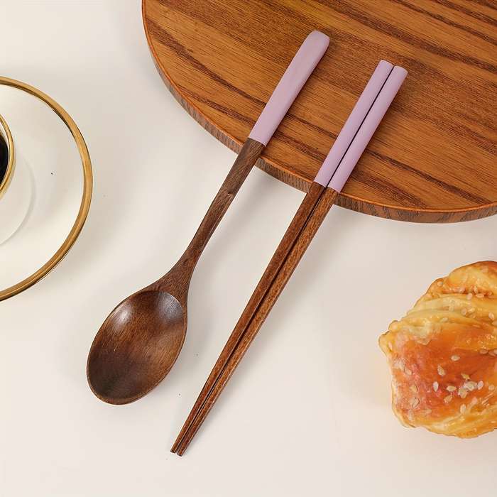 Portable Wooden Spoon Chopsticks Set Colorful Durable Kitchen Utensils for Camping Travel