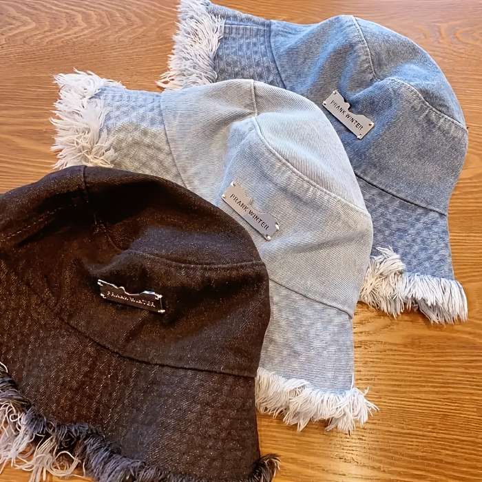 1pc Stylish Denim Bucket Hat with Letter Label Lightweight Versatile and Elastic Fisherman Hat