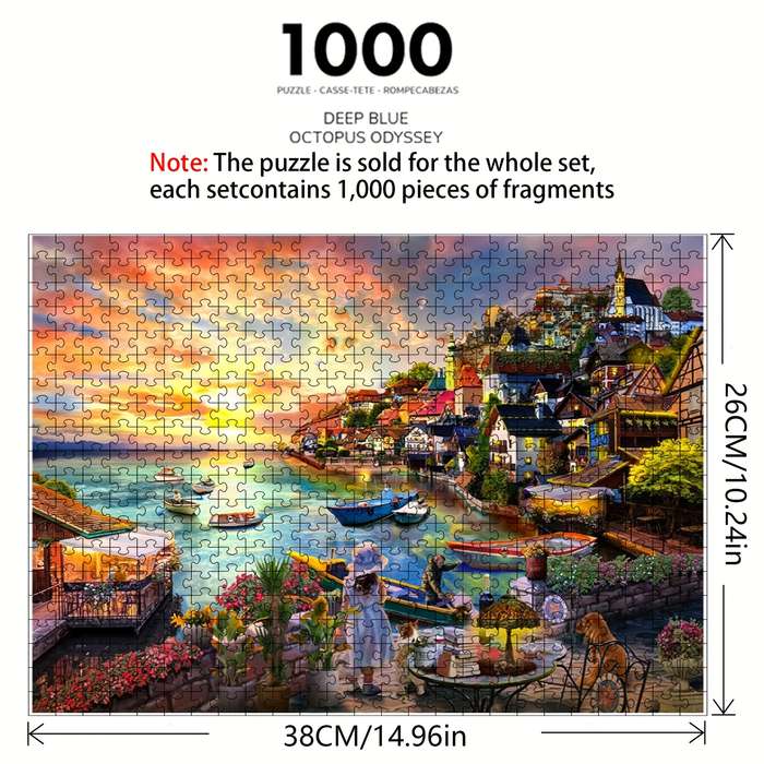 1000pcs Premium Jigsaw Puzzle for Adults Vibrant Coastal Harbor Scene with Boats