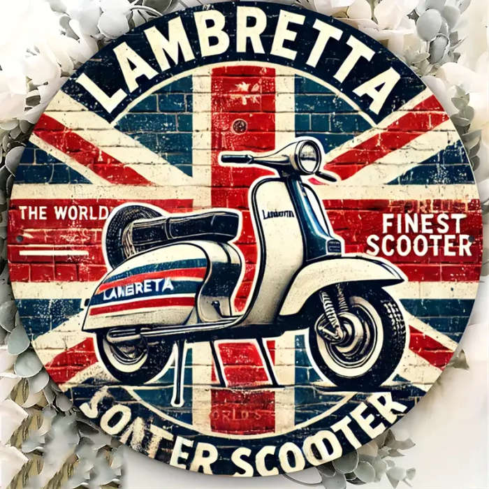 1pc Vintage British Lambretta Scooter Aluminum Plate Sign Classic Motorcycle Art for Outdoor Indoor