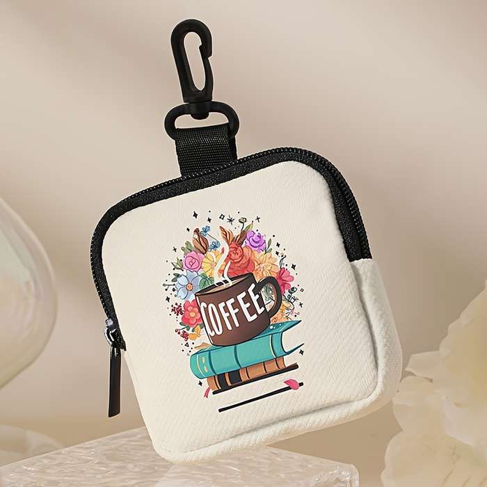 1pc Chic Coffee Book Floral Mini Organizer Pouch Multi-Functional Coin Key and Essentials Wal