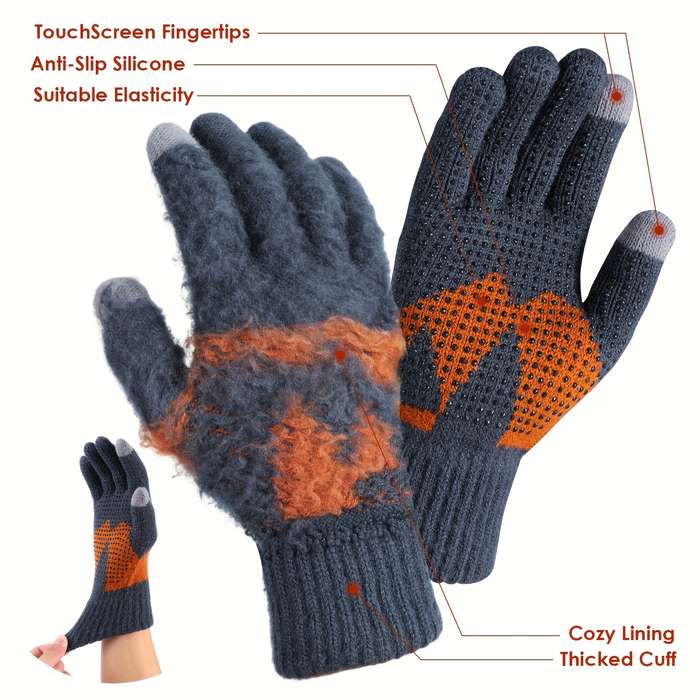 1 Pair L Style Navy Blue Warm Gloves