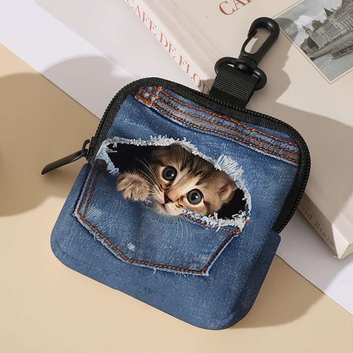 1pc Pack of 1 Pocket Change Wallet with Kitten Pattern Print with Buckle and Zipper Pockets Mult