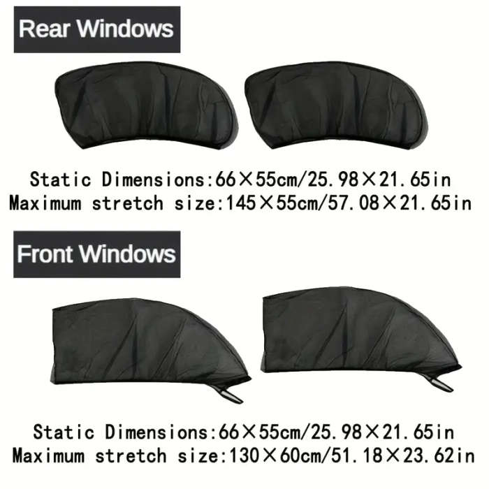 4pcs Polyester Car Sunshade Screen UV Protection Anti-Mosquito Insulation Reflective Awnings