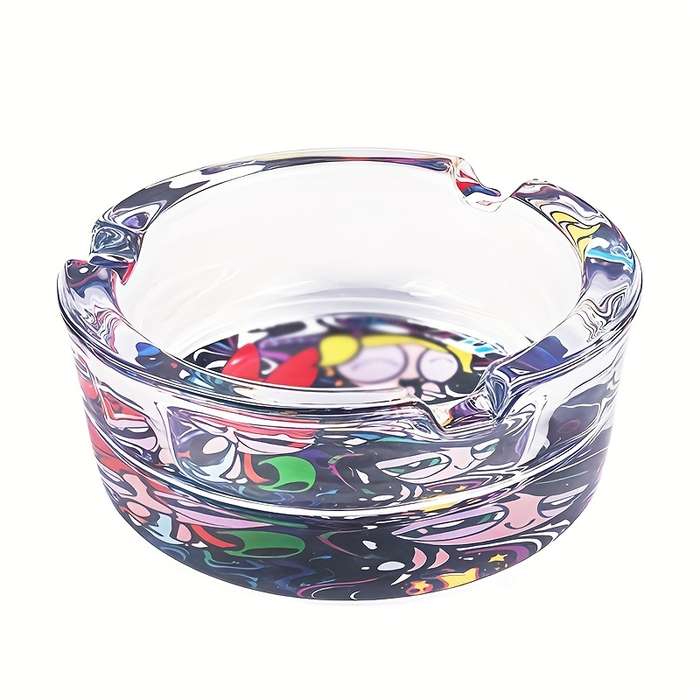1pc 3 Girls Pattern Glass Ashtray 85mm Round Creative Design Non-Electric Glass Material Round