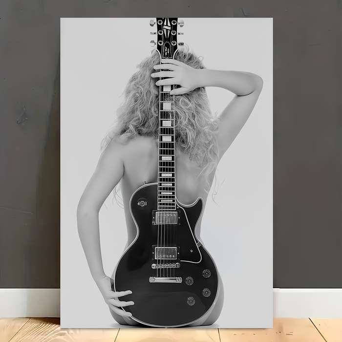 1pc Vintage Gibson Guitar Canvas Art Print Frameless 30.48x45.72 cm Poster Black White Music-I