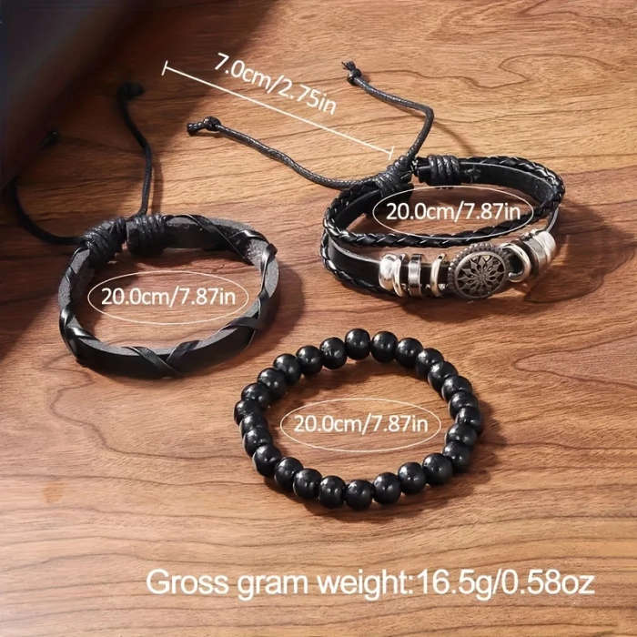 4pcs Fashion Quartz Watch Set with Faux Leather Strap Classic Bracelets Sporty Round Dial Zinc Alloy