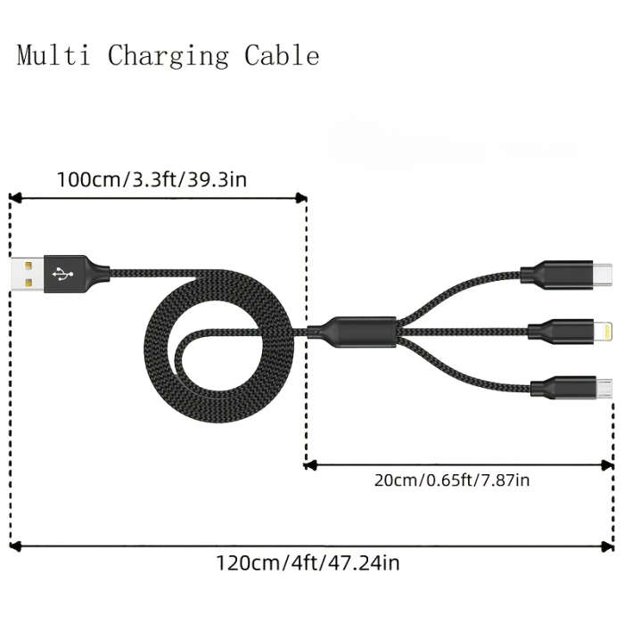 1pc 3in1 Fast Charging USB Cable For IPhone For SamSung Type-C Micro USB Devices For IPhone 14/13/12