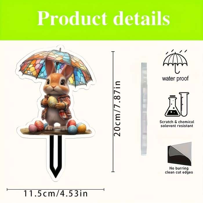 1pc 2D Flat    Pack of Art Revival Style Rabbit and Easter Egg Acrylic Garden Stakes Gr