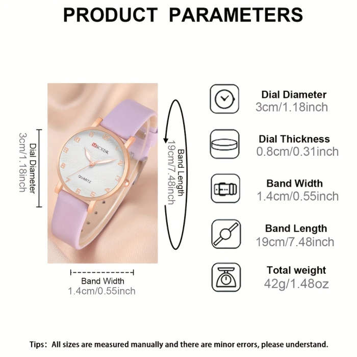 2pcs Set Elegant Pair Chic Women's Quartz Watch Fashion Glasses Set Fashionable Faux Leather Strap Z