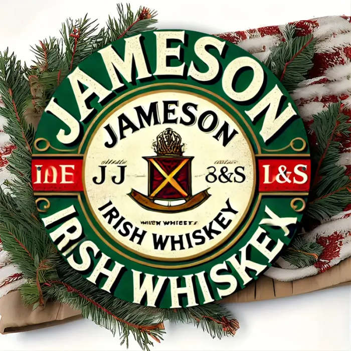 1pc Vintage Irish Whiskey Metal Wall Sign 20.32x20.32cm Round Aluminum Art Durable Weather-Resistant