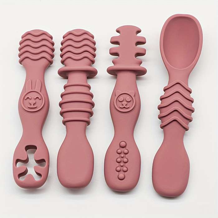 4pcs Baby Silicone Chewing Spoon Set Food Grade Silicone Spoon And Fork Set Silicone Spoon S