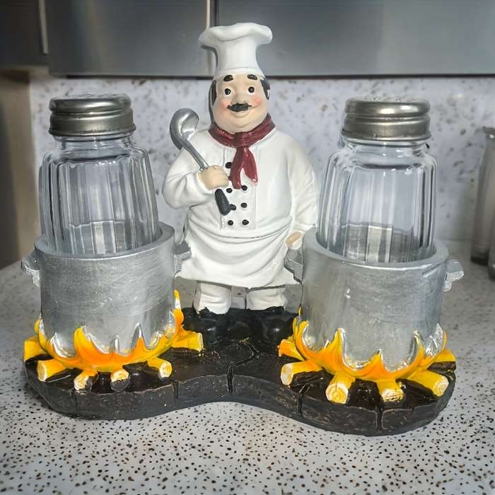 1pc Chef-Inspired Pepper Shaker Kitchen Decor Whimsical Resin Cookware Set with Lid Holder S