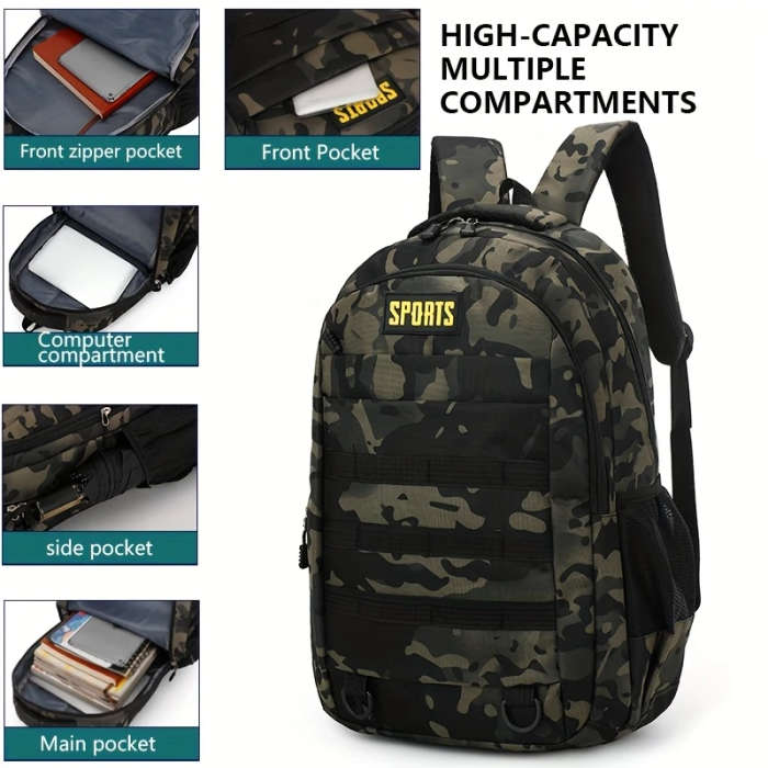 1pc Mens Casual Nylon Backpack with Laptop Compartment Lightweight Adjustable Straps Zipper Closure