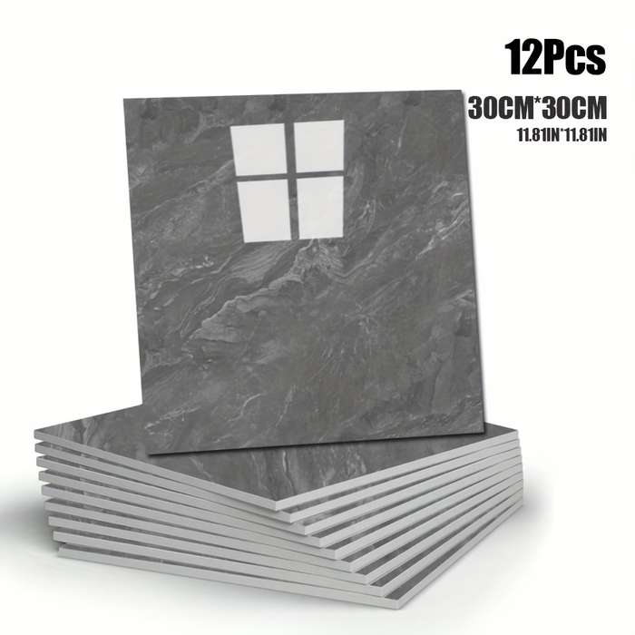 12pcs Wall StickersMarble Medium Gray