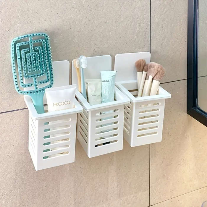 1pc Unfinished Plastic Wall-Mounted Bathroom Organizer 1-Shelf Hanging Shelf for Toothbrush Toothpas
