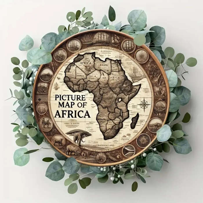 1pc Vintage Wooden Africa Map Wall Art Rustic Round Unfinished Wood Sign Farmhouse Style Hanging Dec